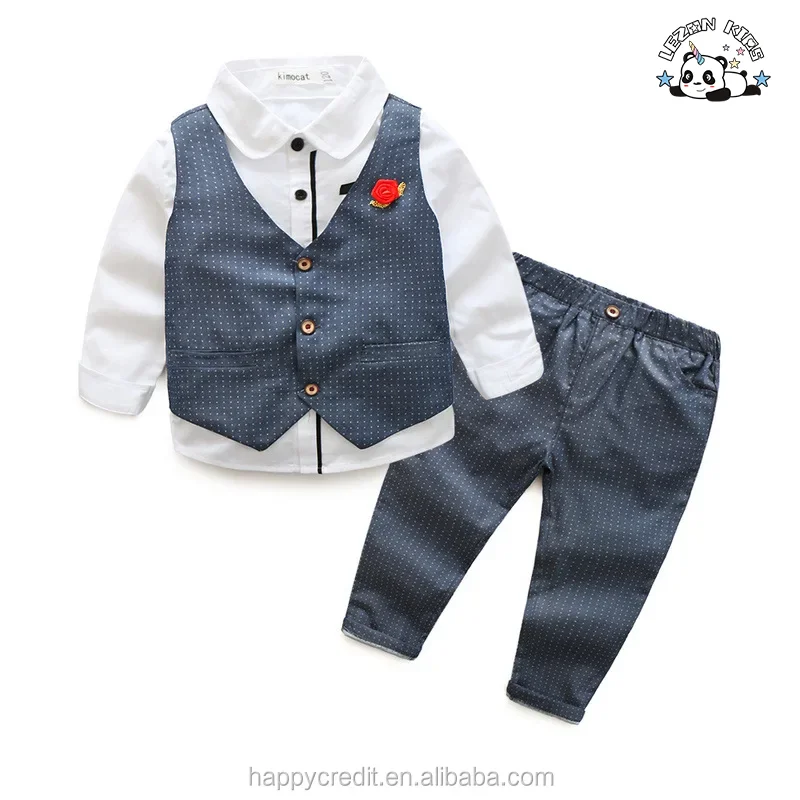 LEZONKIDS - Conjunto de blazer azul para crianças, camisa, calça, colete, conjunto de 3 peças para bebês meninos para uso em festas